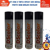 Tinta Spray Uso Geral Preto Semi Brilho DSColor - Kit com 4 unidades