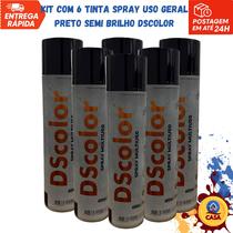Tinta Spray Uso Geral Preto Semi Brilho DSColor - Kit com 6 unidades