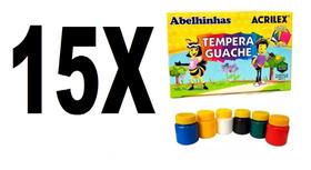 Tinta Tempera Guache Acrilex 15 Caixas de 6 Cores 15ml
