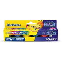 Tinta Tempera Guache Com Efeito Neon 6 Potes - Acrilex