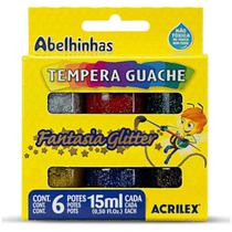 Tinta Tempera Guache Fantasia Glitter 6 Cores 15ml