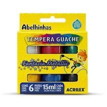 Tinta Tempera Guache Fantasia Glitter Acrilex 15ml - 6 Cores - Efeito Brilhante e Criativo