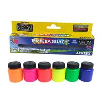 Tinta Tempera Guache Neon 6 Cores 15ml Material Escolar Atóxico - Acrilex - 3 anos