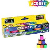 Tinta Tempera Guache Neon Com 6 Cores 15ml Acrilex