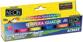 Tinta Tempera Guache Neon Kit 2 Caixas Com 6 Cores 15m cada - Acrilex