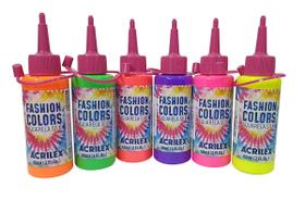 Tinta Tie Dye Aquarela Silk Acrilex Kit 6 Cores Neon 60 mL