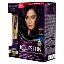 Tintura Coloração Creme Preto Azulado 28 Koleston Kit Wella Cobertura 100% Fios Brancos
