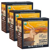 Tintura de cabelo LIGHT MOUNTAIN Henna Castanho Médio 120 ml (pacote com 3)