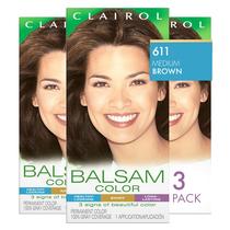 Tintura para cabelo Clairol Balsam 611, marrom médio, pacote permanente com 3