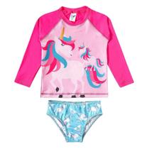 Tip Top Conjunto Praia Camiseta Manga Longa e Calcinha Unicornio