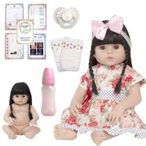 Tipo Boneca Bebê Reborn Fofa Morena Realista Grande 13 Itens