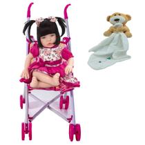 Tipo Boneca Bebê Reborn Silicone e Pano + Carrinho e Naninha