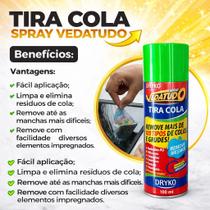 Tira Cola Grude e Etiqueta e Removedor Adesivo 400ml Spray Silicone Espuma Pu Manchas Vedatudo Dryko