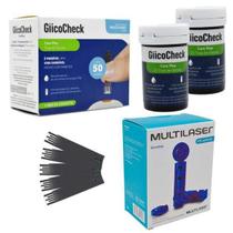 Tira Multilaser de Glicose + Lancetas Multilaser Glicocheck Kit 50 Tiras + 100 Lancetas