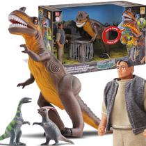 Tiranossauro Rex Com Som Boneco Caçador e 2 Mini Dinossauros