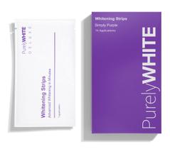 Tiras de clareamento de dentes puramente brancas e roxas sem peróxido
