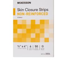 Tiras de fechamento de pele McKesson não reforçadas 1,3 cm x 10 cm 200 ct Tiras de fechamento de pele McKesson não reforçadas 1,3 cm x 10 cm 200 ct