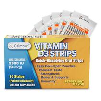 Tiras de vitamina D3 CALMOUR, pacote com 10, 2000 UI, solúveis por via oral
