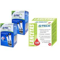 Tiras Fitas Lancetas De Glicemia Lite Para Medição De Glicose Para Aparelho Lite Da G-tech 100 Fitas + 100 Lancetas