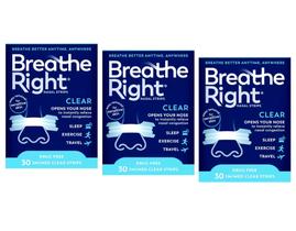Tiras nasais Breathe Right Clear para peles sensíveis 30 ct x3