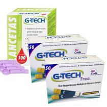 Tiras Reagentes De Glicose G-Tech Free Com 100 Unidades + 100 Lancetas