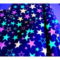 Tnt Estampado Estrela Neon 2,00m X 1,40m Brilha Na Luz Negra - Mewi