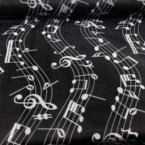TNT Estampado Notas Musicais Branco Fundo Preto de 1.00m a 7.00m