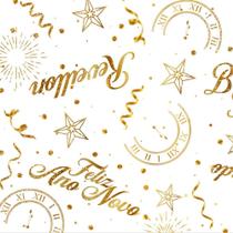 TNT Estampado Réveillon Fundo Branco 1,40M X 25M 40G TNT Estampado Réveillon Fundo Branco 1,40M X 25M 40G