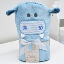 Toalha Banho Bebê Aconchego Camesa Capuz Hipopótamo Azul