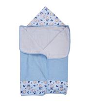 Toalha Banho Bebe Com Capuz E Forro Fralda Grande Azul Caricia Ursinho