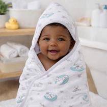 Toalha Banho Capuz Malha Forrada Fralda Soft 94x70cm bebe Infantil macia Enxoval criança estampada coelhinho branco e verde Papi Textil