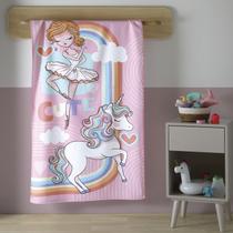 Toalha Banho e praia/piscina Infantil, Estampada Bailarina E Unicórnio, cor rosa. Marca Dohler