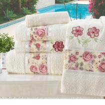 Toalha Banho e Rosto Jogo 5 peças 100% Algodão Bordado Passione