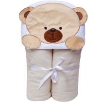 Toalha Banho Felpada Urso Papi Forrada Capuz Bordado 90x70cm