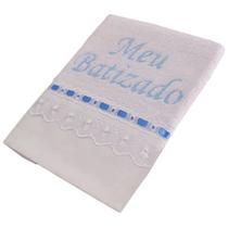 Toalha Bebê Meu Batizado Bordada De Felpa - Baby Texnew Cor:Azul - Texnew Enxoval Bebê
