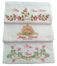 Toalha Bordada de Mão, lavabo, 3 peças com bordado e Tira Bordada. Mãe Amor Eterno Toalha Bordada de Mão, lavabo, 3 peças com bordado e Tira Bordada. Mãe Amor Eterno