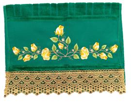 Toalha Bordada Lavabo De Mão Barra em Guipir Rosas e Ramos Toalha Bordada Lavabo De Mão Barra em Guipir Rosas e Ramos