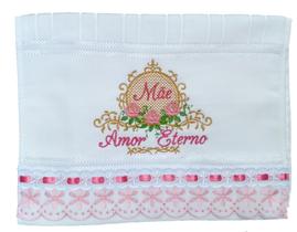 Toalha Bordada Lavabo De Mão Dia das Mães Presente Mãe. Brasão Mãe Amor Eterno.