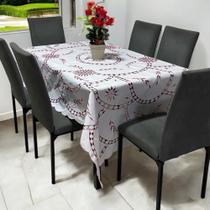 Toalha Bordada Para Mesa de 6 Cadeiras Branco com Bordado Vermelho Nordesul 2,25x1,50