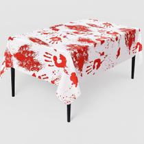 Toalha Branca Plástica Decorativa Halloween Mancha de Sangue Toalha Branca Plástica Decorativa Halloween Mancha de Sangue