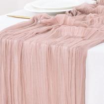 Toalha de algodão Table Runner Socomi, gaze boho, rosa rústica, de 3,5 m