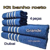 Toalha de Banho azul e bege 4 Peças - Casa e Conforto rosot banho grande - DUBAI
