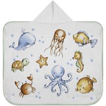 Toalha De Banho Baby Com Capuz Tecebem Estampada Kinder Olga Verde Toalha De Banho Baby Com Capuz Tecebem Estampada Kinder Olga Verde