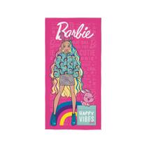 Toalha de Banho Barbie Happy Vibes Rosa Aveludada 70x140 Lepper