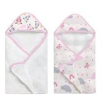 Toalha de Banho Bebê 2 Pçs Felpuda/Fralda Ovelhinha e Arco Íris