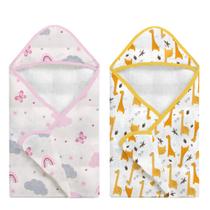 Toalha de Banho Bebê 2 Pçs Fralda Rosa Arco Íris e Girafa