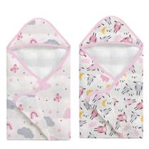 Toalha de Banho Bebê 2 Pçs Fralda Rosa Arco Íris e Ovelhinha