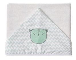 Toalha De Banho Bebe Capuz Forro Fralda Bordada Urso Tamanho Grande 1,10x80cm 100% Algodão