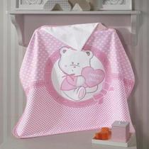 Toalha de banho bebê com capuz 90 x 70 cm 100% algodão dohler baby 00251 rosa