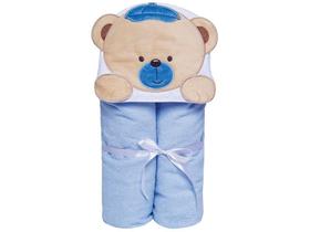 Toalha de Banho Bebê com Capuz Bordada - 100% Algodão Azul Papi Toys Urso